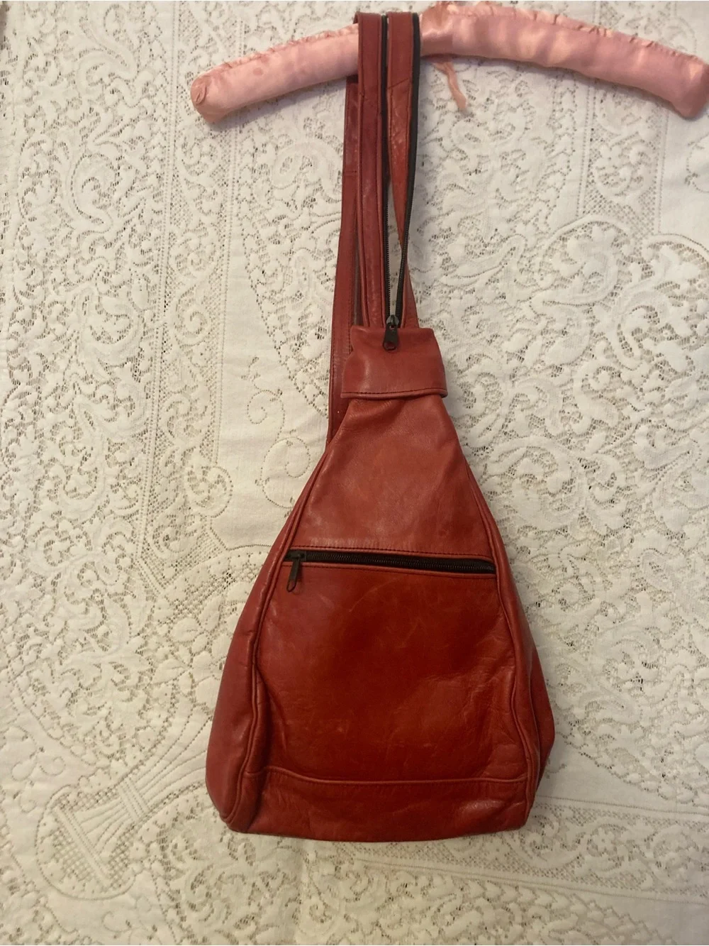 RED LEATHER A Frame Backpack